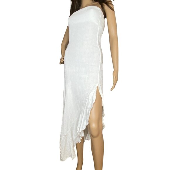 Free People Made Me Blush White Cotton Strapless Midi Dress With Side Slit XS - Picture 2 of 7